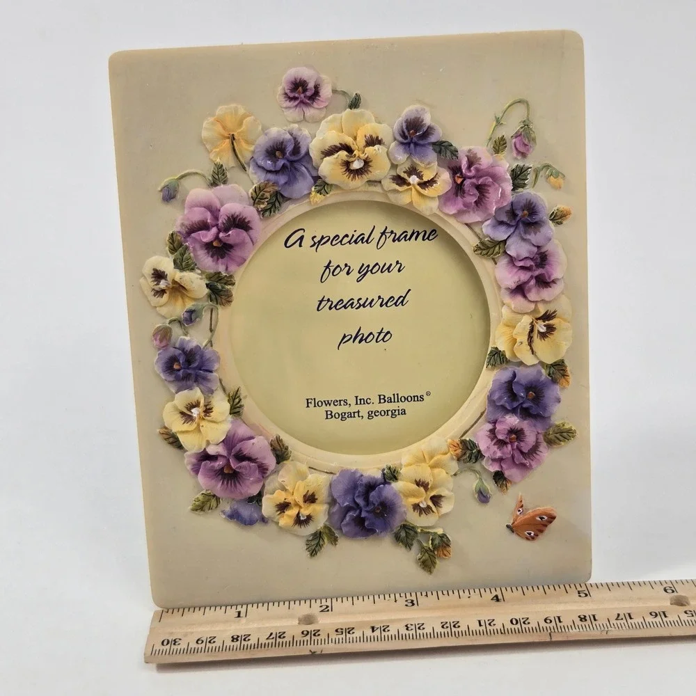 Flowers Inc Balloons Pansy Floral Picture Frame 3D Resin Purple Yellow Butterfly